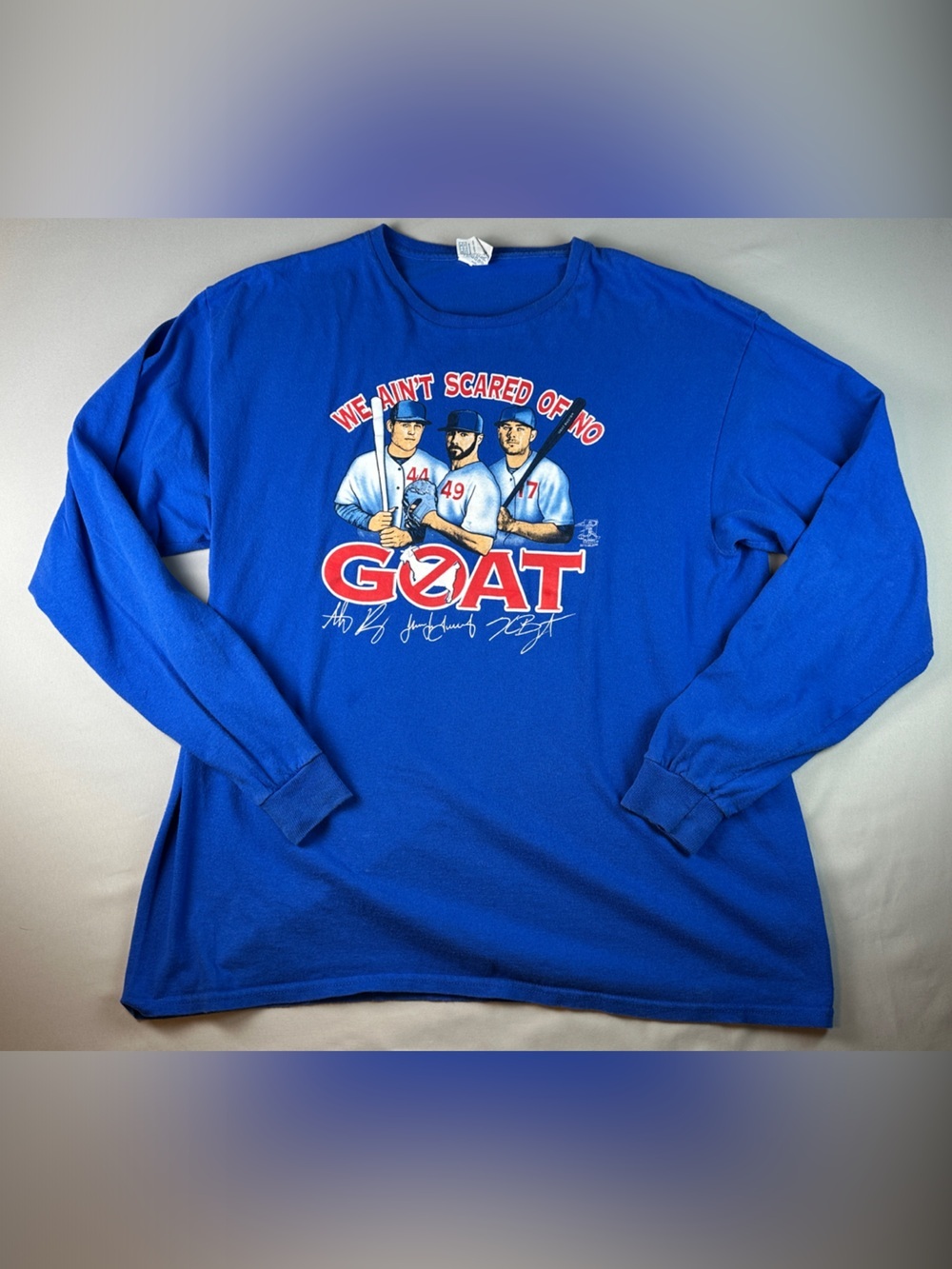 Chicago Cubs GOAT Shirt Blue Long Sleeve Rizzo